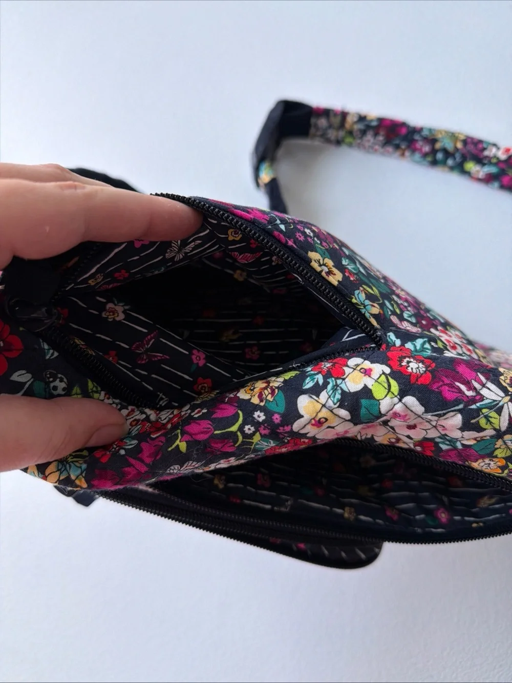 Vera Bradley Floral Quilted Crossbody Belt Bag - Black with Multicolor Floral